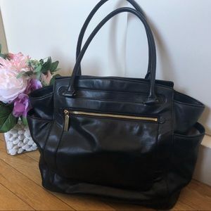 Genuine black leather tote